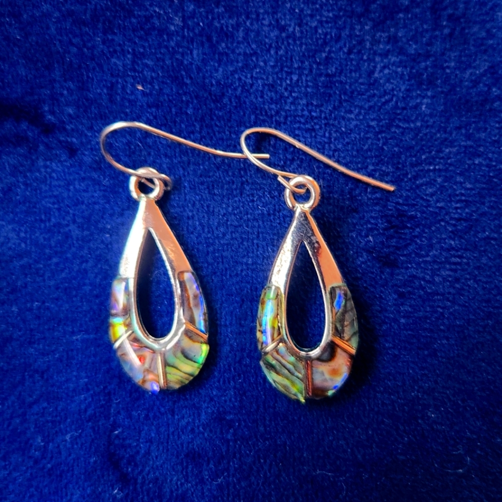 Silver and Abalone Teardrop Earrings